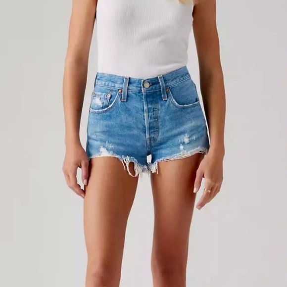 Levi’s 501 Button Cotton Cut-Off Denim Shorts Sz 26 - Picture 2 of 12